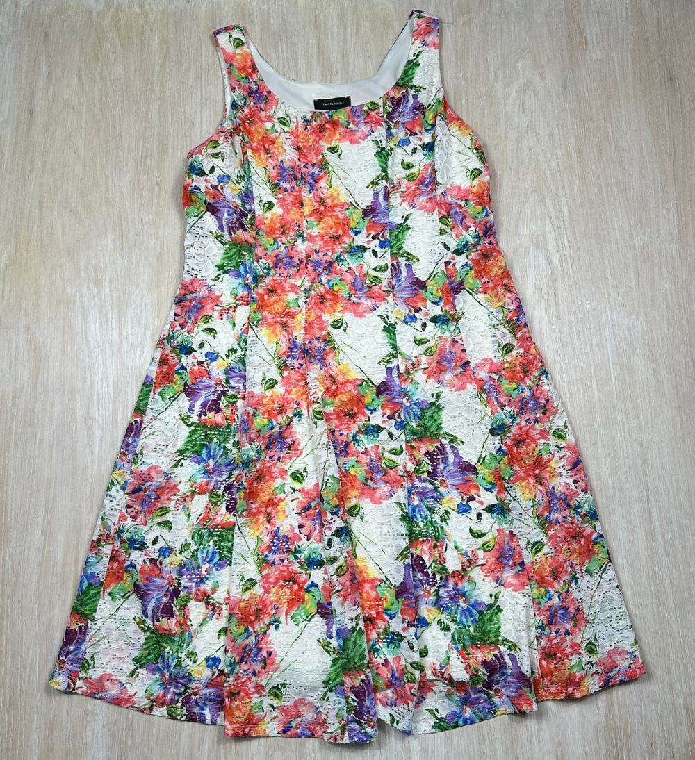 R&M Richards Ivory Lace Multicolor Floral Romantic Garden Summer Tank Dress 14